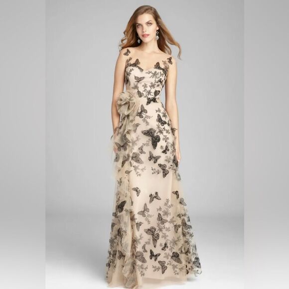Teri Jon Sleeveless 3D Embroidered Butterfly Illusion Gown Dress NWT size 8 - Picture 1 of 10